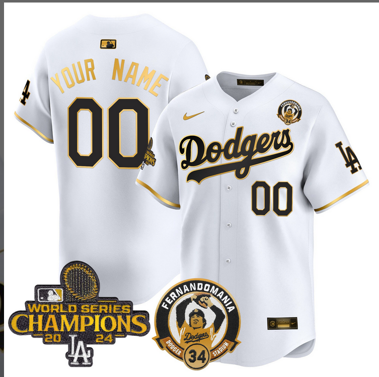 Men MLB Los Angeles Dodgers Custom white 2024 World Series Champions Patch Cooperstown Jersey style 6